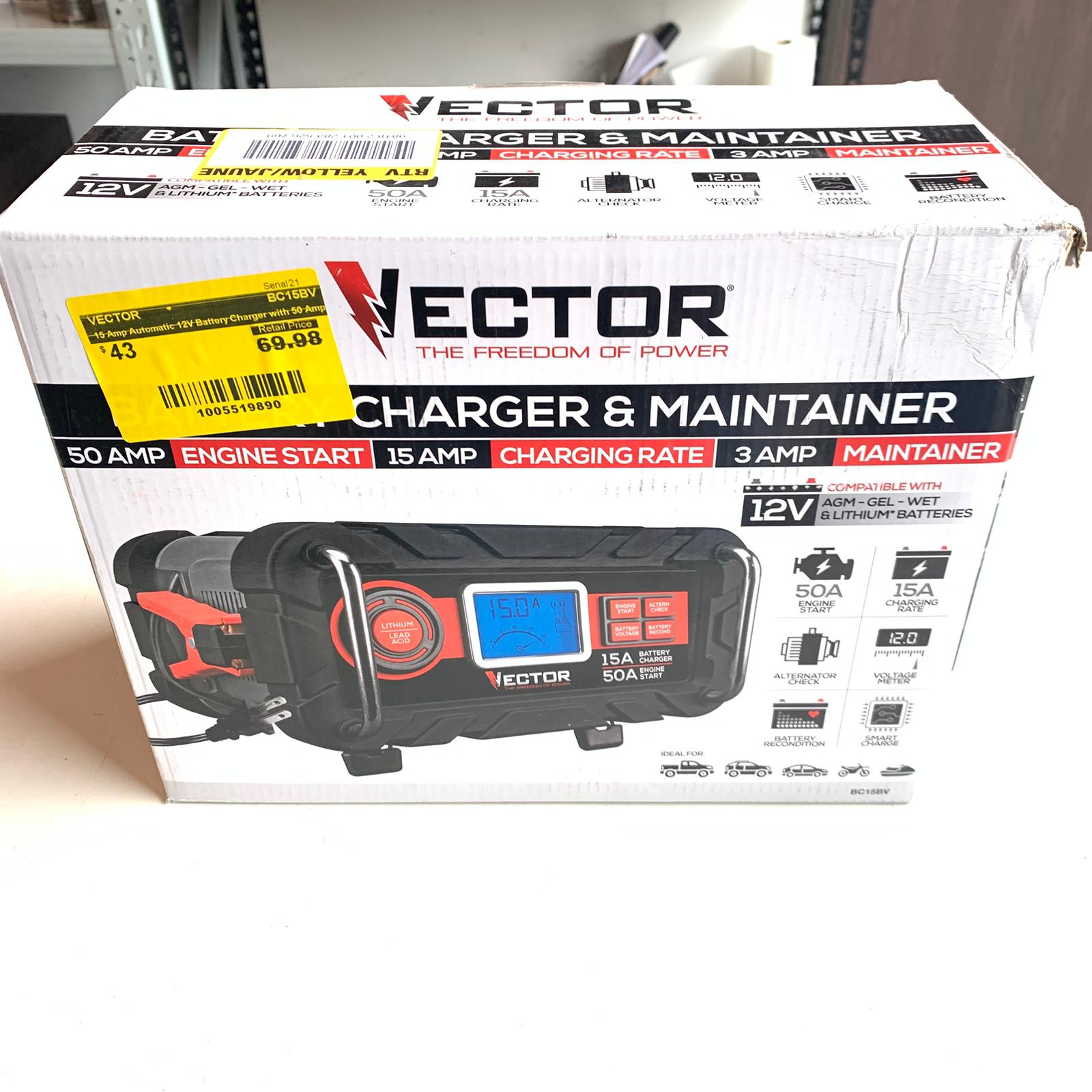 15 Amp Automatic 12V Battery Charger with 50 Amp Engine Start and Alternator Check (BC15BV) 15 Amp Automatic 12V Battery Charger with 50 Amp Engine Start and Alternator Check (BC15BV)